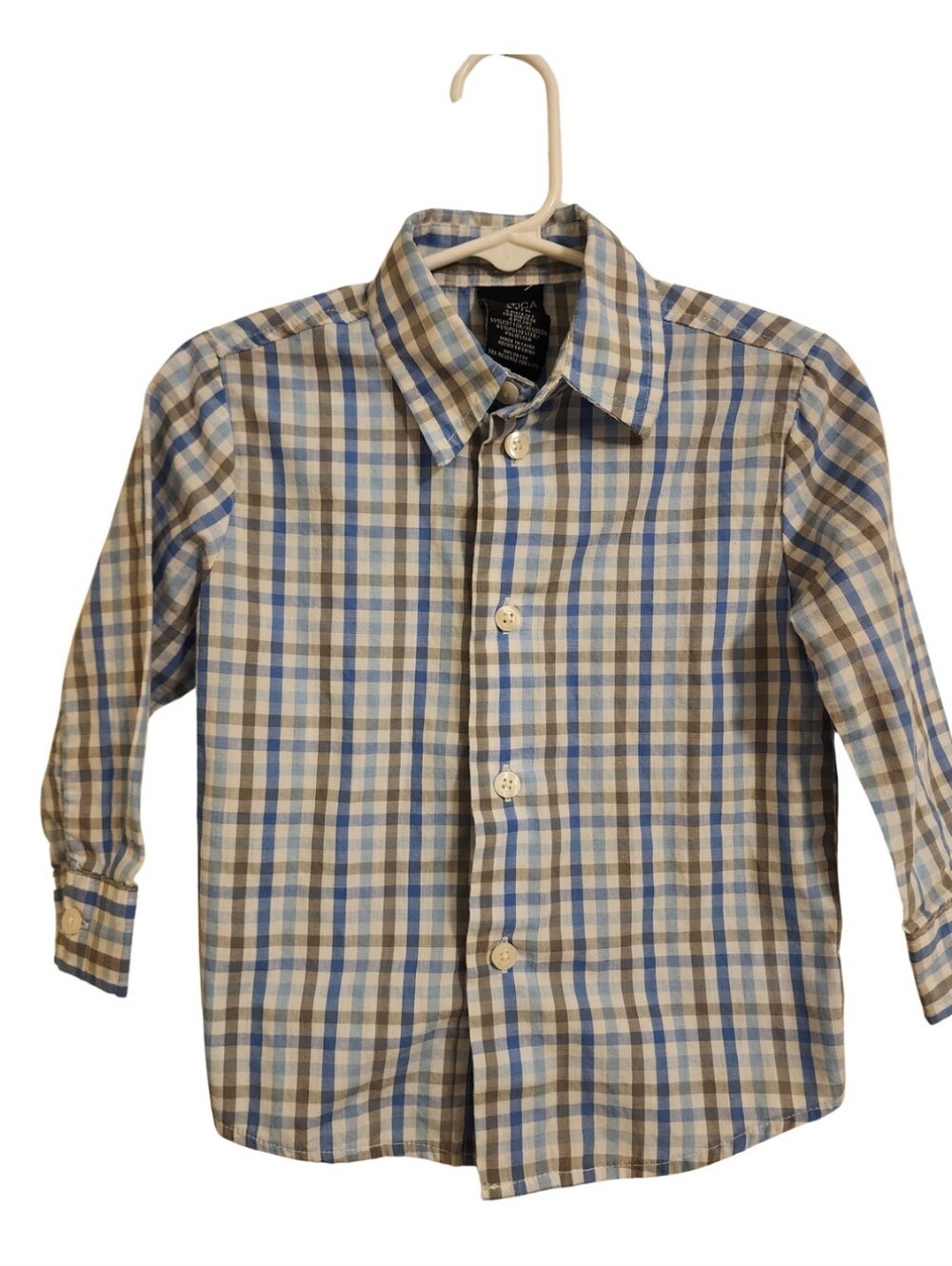 Nautica Boys 2T Blue Gray White Plaid Button Up Shirt
